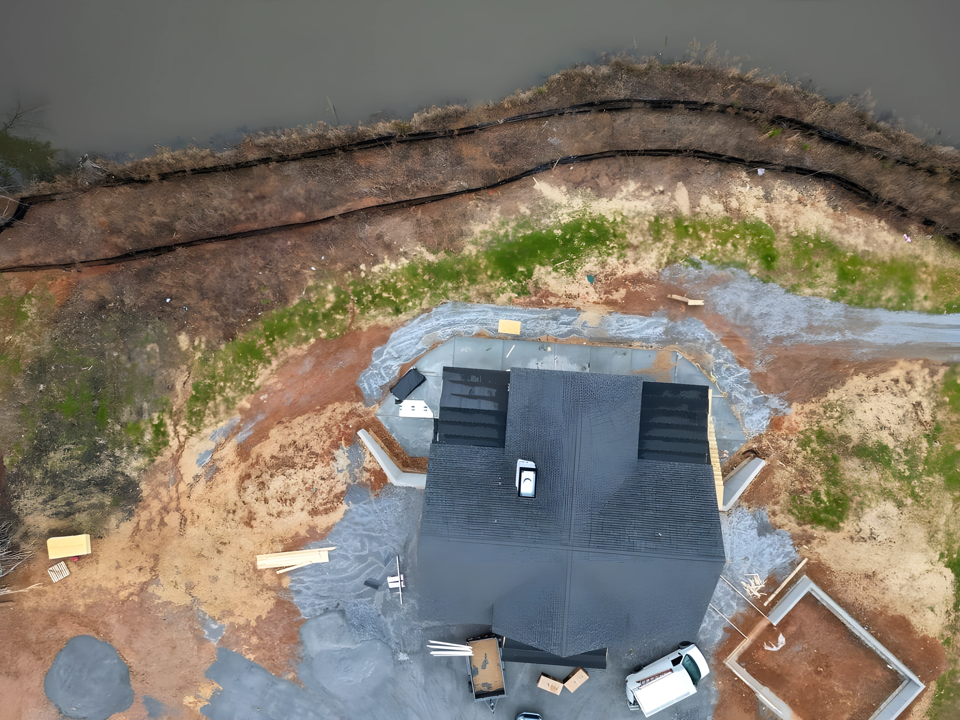 Aerial view of a Lanier home under construction